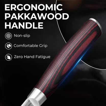 7 Inch Fillet Knife for Fish, Razor Sharp Boning Knife High Carbon Stainless Steel for Poultry Deboning and Meat Cutting, Japanese Filleting Knives with Ergonomic Pakkawood Handle, Sheath