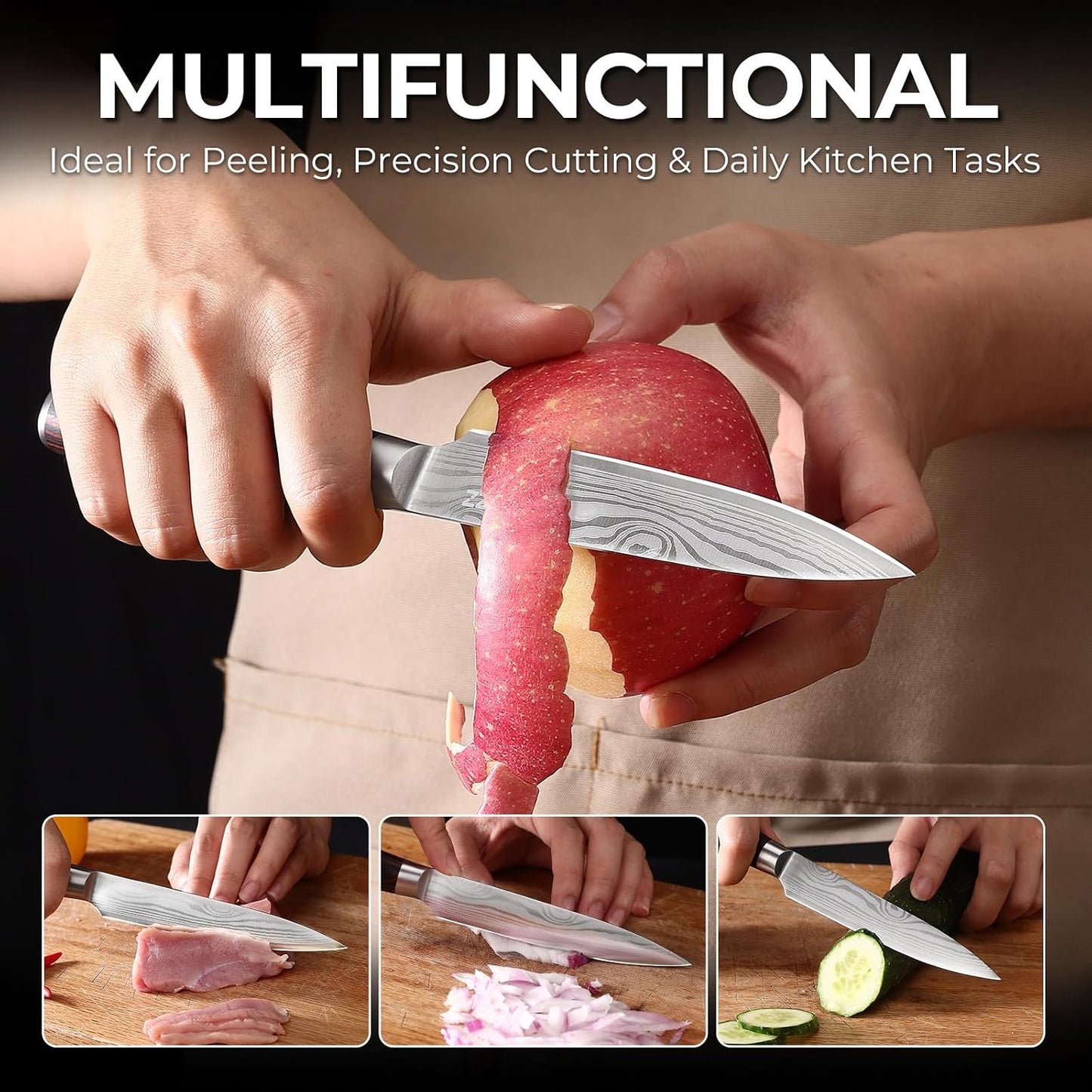 7 Inch Fillet Knife for Fish, Razor Sharp Boning Knife High Carbon Stainless Steel for Poultry Deboning and Meat Cutting, Japanese Filleting Knives with Ergonomic Pakkawood Handle, Sheath