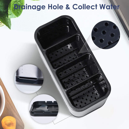 Kitchen Stainless Steel Utensil Holder for Countertop,Silverware Caddy | 4 Compartments Cutlery Holder for Fork Knife Spoon Flatware Organizer - 7.1 x 3.39 x 5.1 inch,with Drainage Holes,Silver