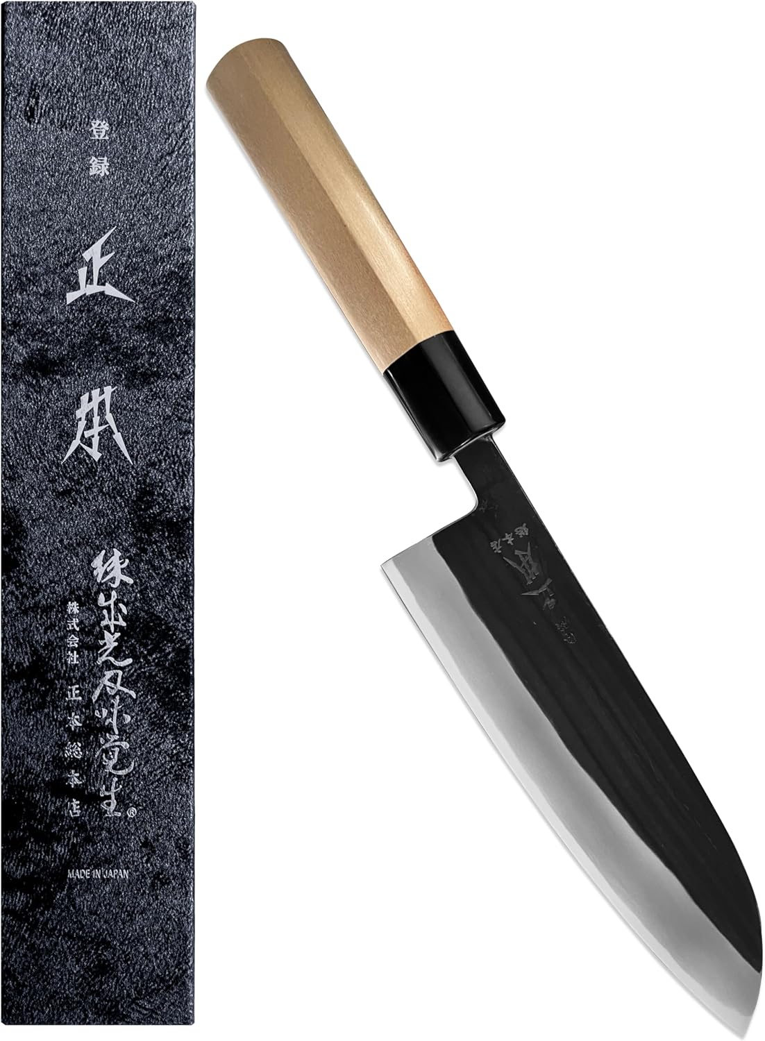 KA Japanese Santoku Knife 6.7" (170mm), Kurouchi Bunka All Purpose Knife, Aogami Blue Steel #2 Blade, Made in JAPAN