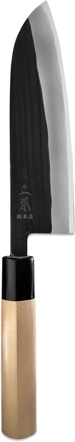 KA Japanese Santoku Knife 6.7" (170mm), Kurouchi Bunka All Purpose Knife, Aogami Blue Steel #2 Blade, Made in JAPAN
