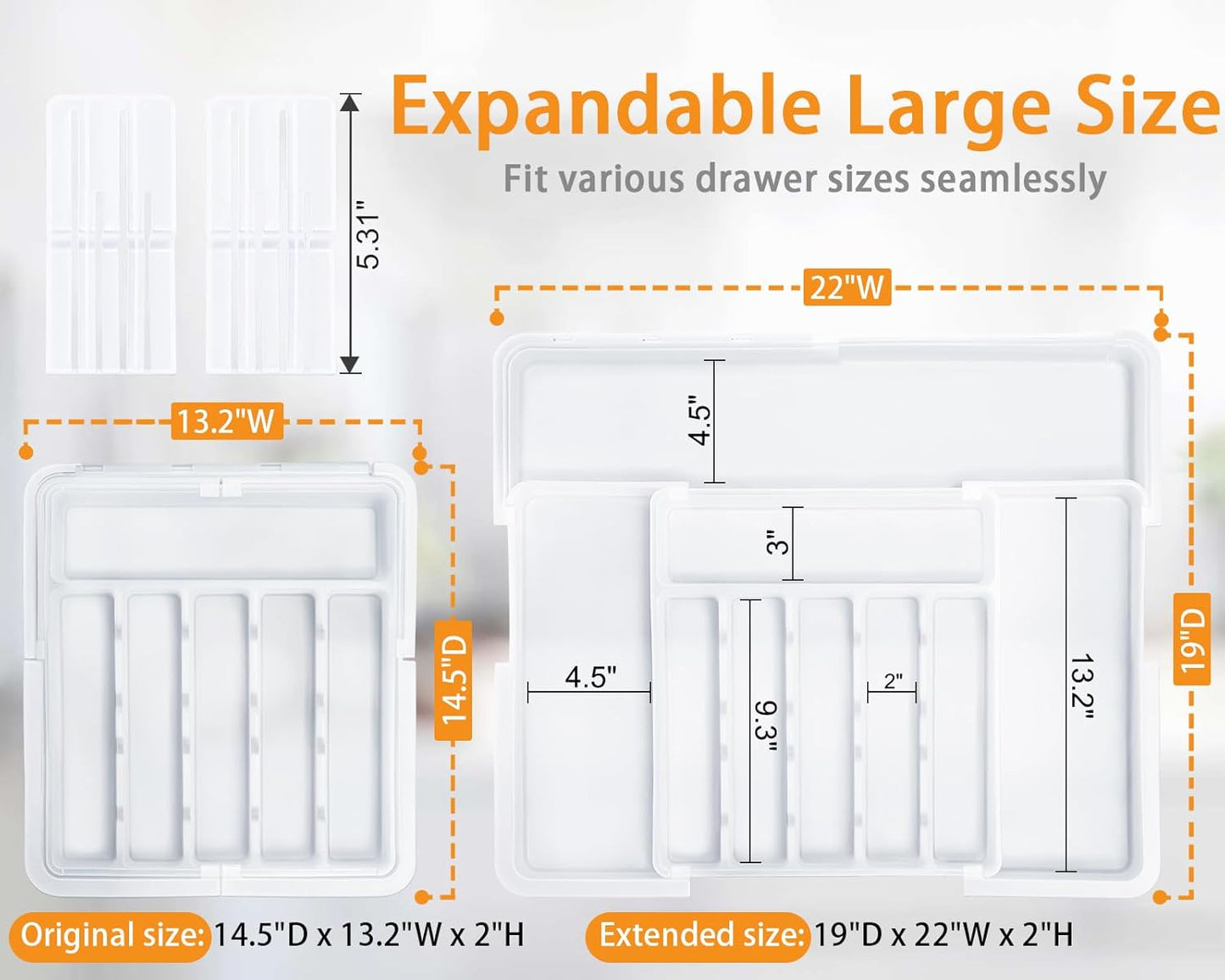 Silverware Organizer - Expandable Large Kitchen Drawer Organizer Utensil Organizer with 2 Removable Knife Blocks, 22"x 19"Cutlery Tray Drawer Dividers for Kitchen Flatware(6-9 Slots) (Black)