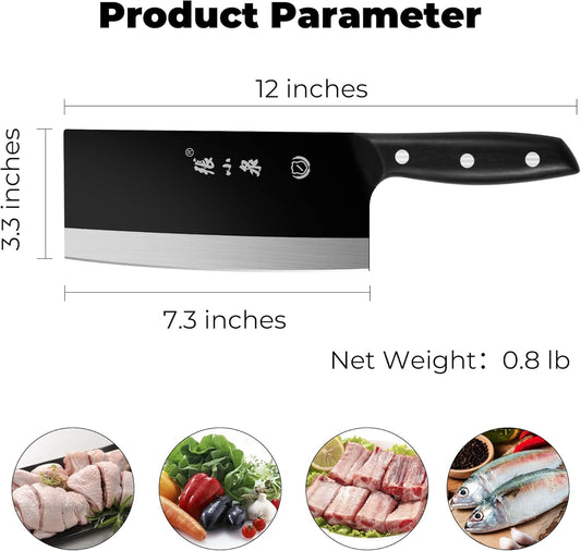 Chinese Meat Cleaver 7.3”, Sharp Chinese Vegetable Cleaver Made of High Carbon Stainless Steel, Chopper Knife for Meat Vegetable Fish and Poultry