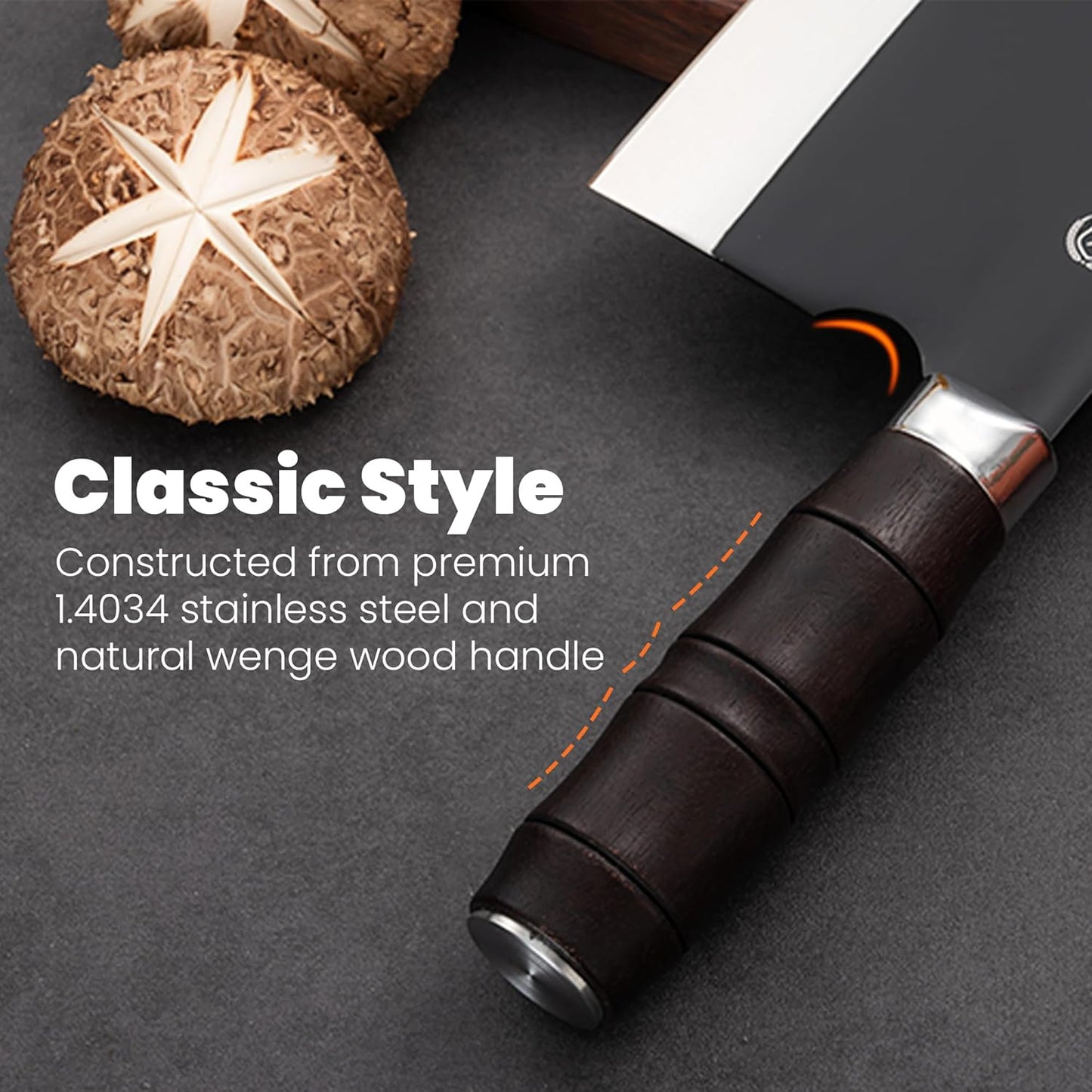 Chinese Meat Cleaver 7.3”, Sharp Chinese Vegetable Cleaver Made of High Carbon Stainless Steel, Chopper Knife for Meat Vegetable Fish and Poultry