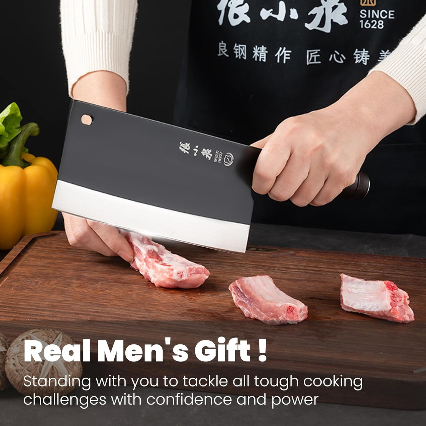 Chinese Meat Cleaver 7.3”, Sharp Chinese Vegetable Cleaver Made of High Carbon Stainless Steel, Chopper Knife for Meat Vegetable Fish and Poultry