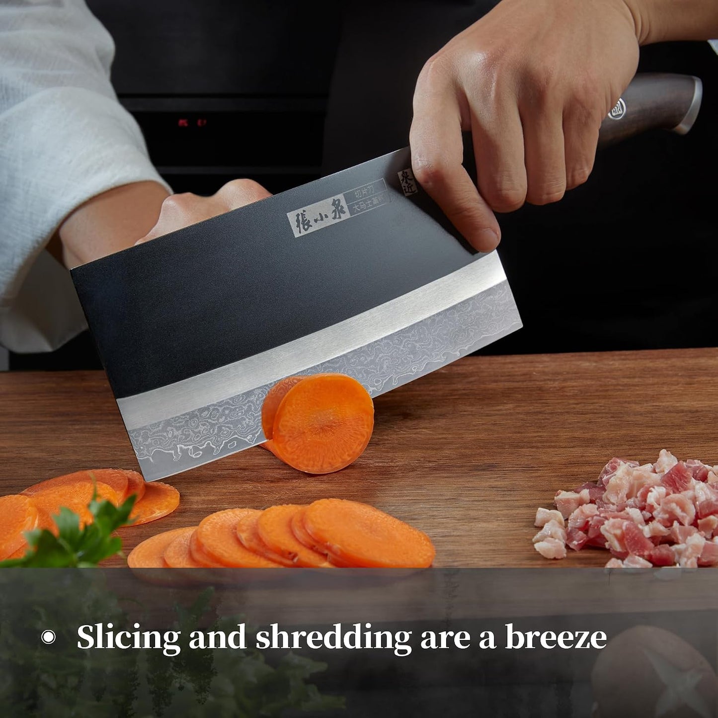 Chinese Meat Cleaver 7.3”, Sharp Chinese Vegetable Cleaver Made of High Carbon Stainless Steel, Chopper Knife for Meat Vegetable Fish and Poultry