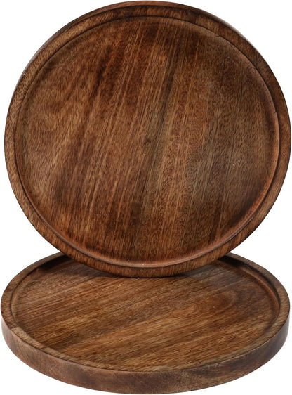 Mango Carving Wood Round Platters for Ottoman or Side table, Charcuterie Board or Cheese Platter for Living Room (13" x 13" x 2" - White Wash)