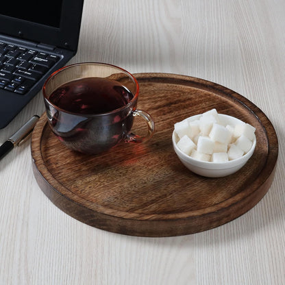 Mango Carving Wood Round Platters for Ottoman or Side table, Charcuterie Board or Cheese Platter for Living Room (13" x 13" x 2" - White Wash)
