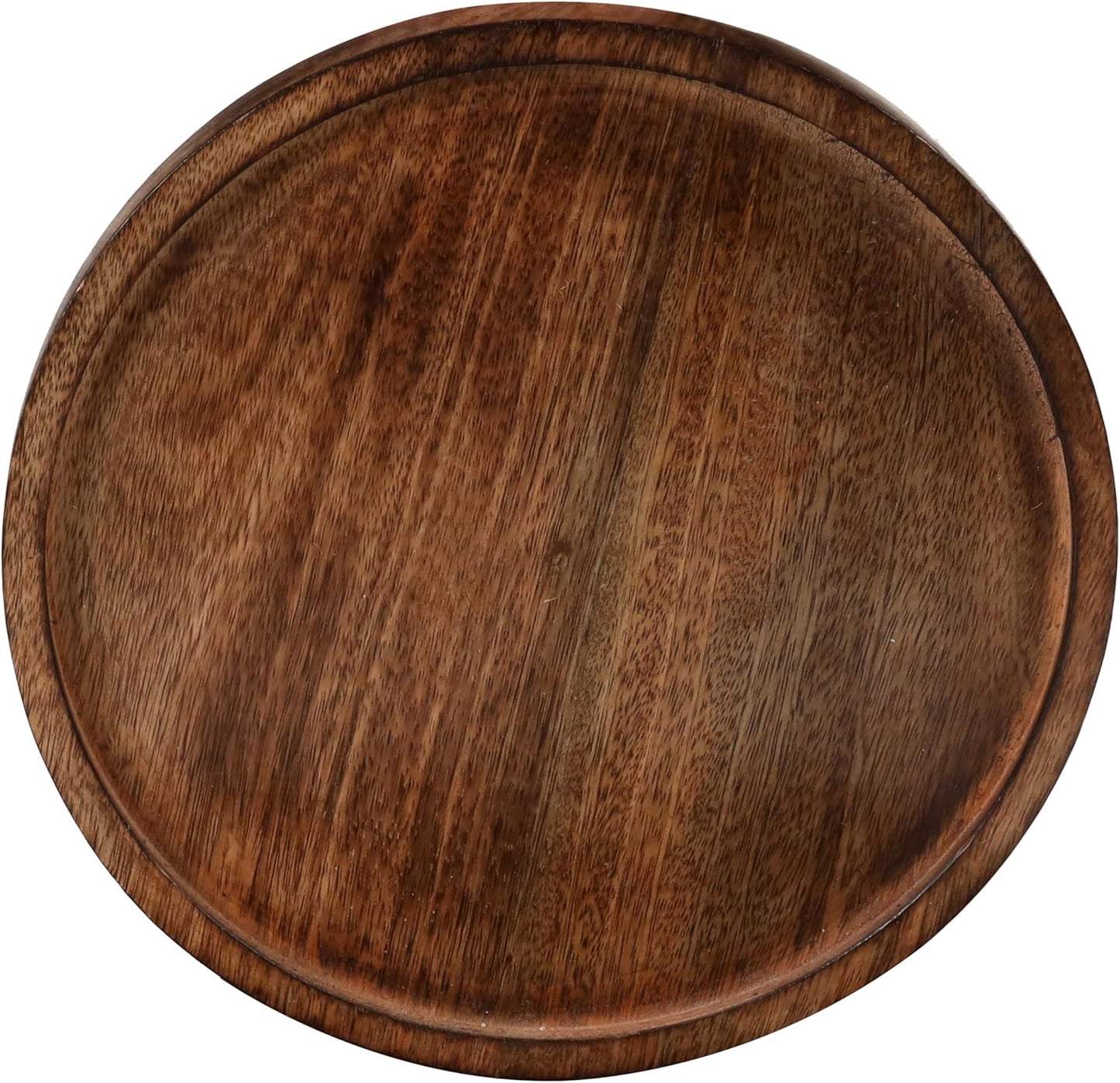 Mango Carving Wood Round Platters for Ottoman or Side table, Charcuterie Board or Cheese Platter for Living Room (13" x 13" x 2" - White Wash)
