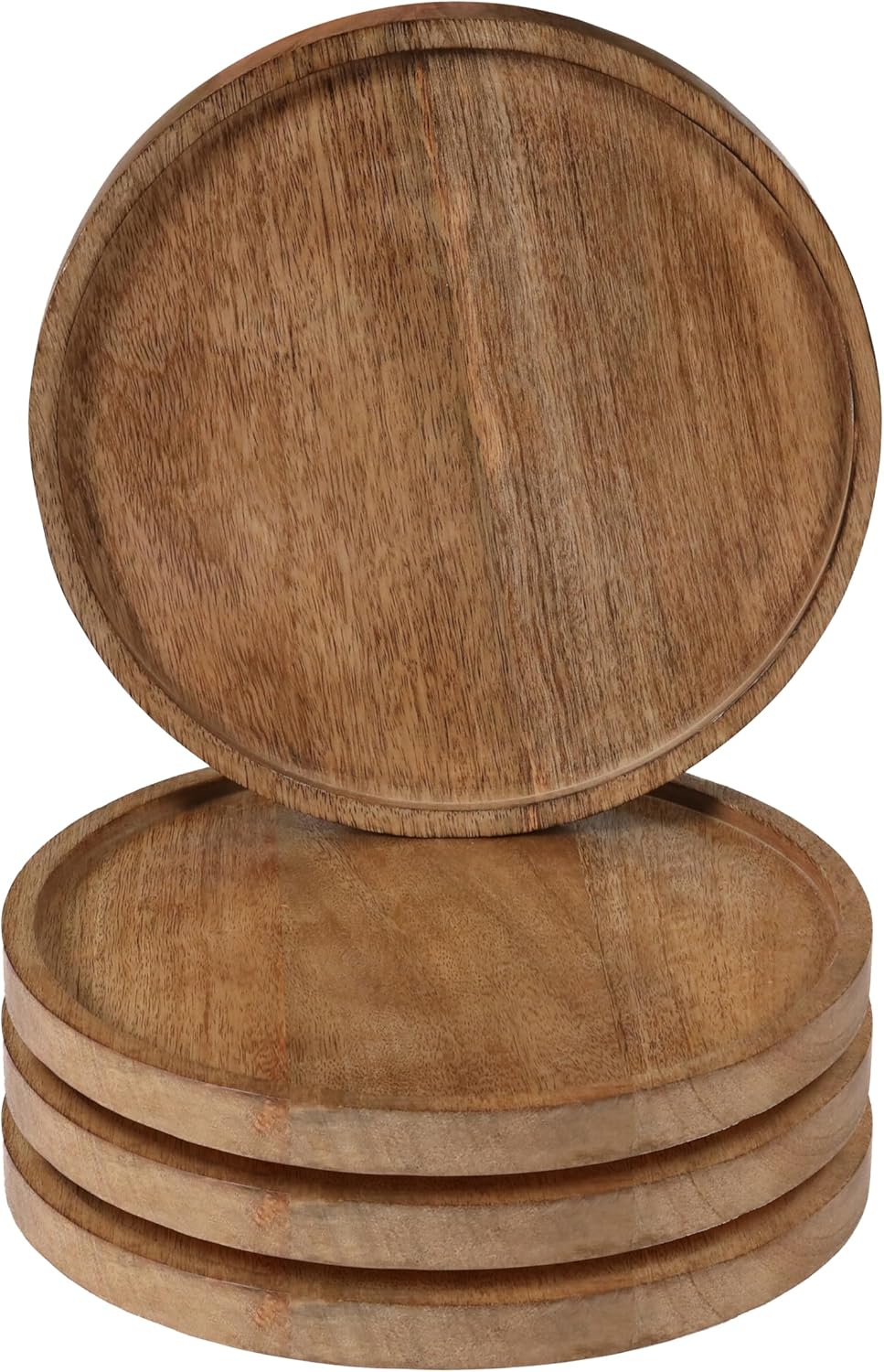 Mango Carving Wood Round Platters for Ottoman or Side table, Charcuterie Board or Cheese Platter for Living Room (13" x 13" x 2" - White Wash)