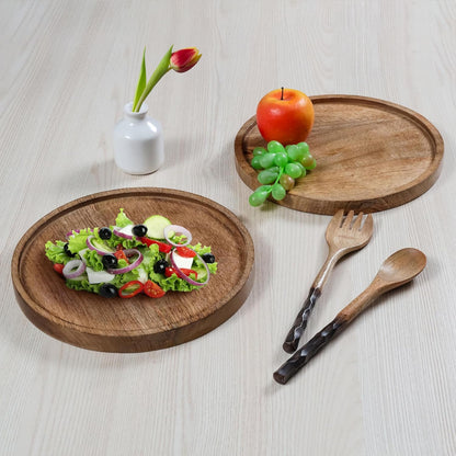 Mango Carving Wood Round Platters for Ottoman or Side table, Charcuterie Board or Cheese Platter for Living Room (13" x 13" x 2" - White Wash)