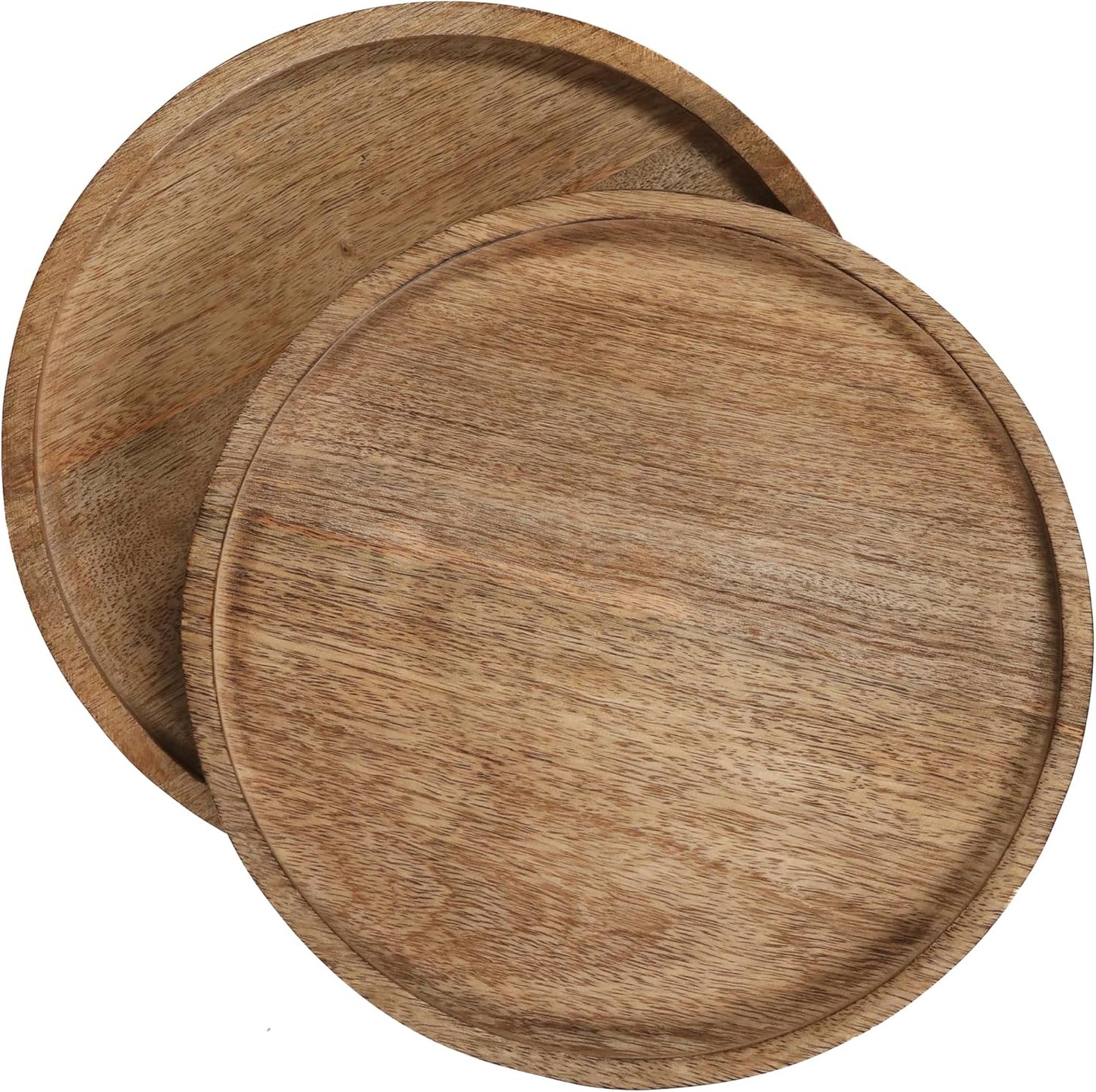 Mango Carving Wood Round Platters for Ottoman or Side table, Charcuterie Board or Cheese Platter for Living Room (13" x 13" x 2" - White Wash)