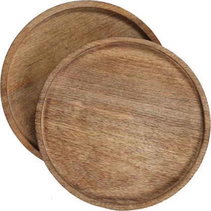 Mango Carving Wood Round Platters for Ottoman or Side table, Charcuterie Board or Cheese Platter for Living Room (13" x 13" x 2" - White Wash)