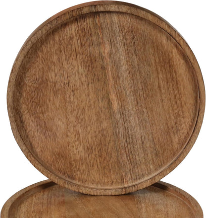 Mango Carving Wood Round Platters for Ottoman or Side table, Charcuterie Board or Cheese Platter for Living Room (13" x 13" x 2" - White Wash)
