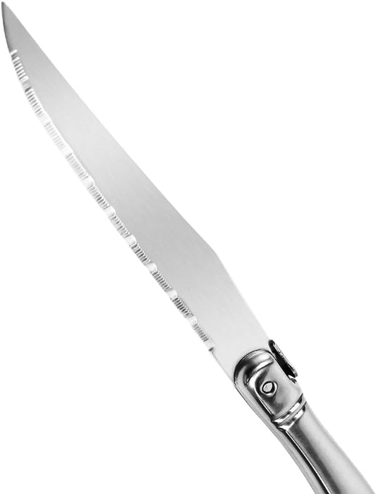 Laguiole Style Steak Knives Set of 6, Serrated Stainless Steel Steak Knife Set, Elegant French Design, Dishwasher Safe, Gift Box for Dinner & BBQ (sliver-6)