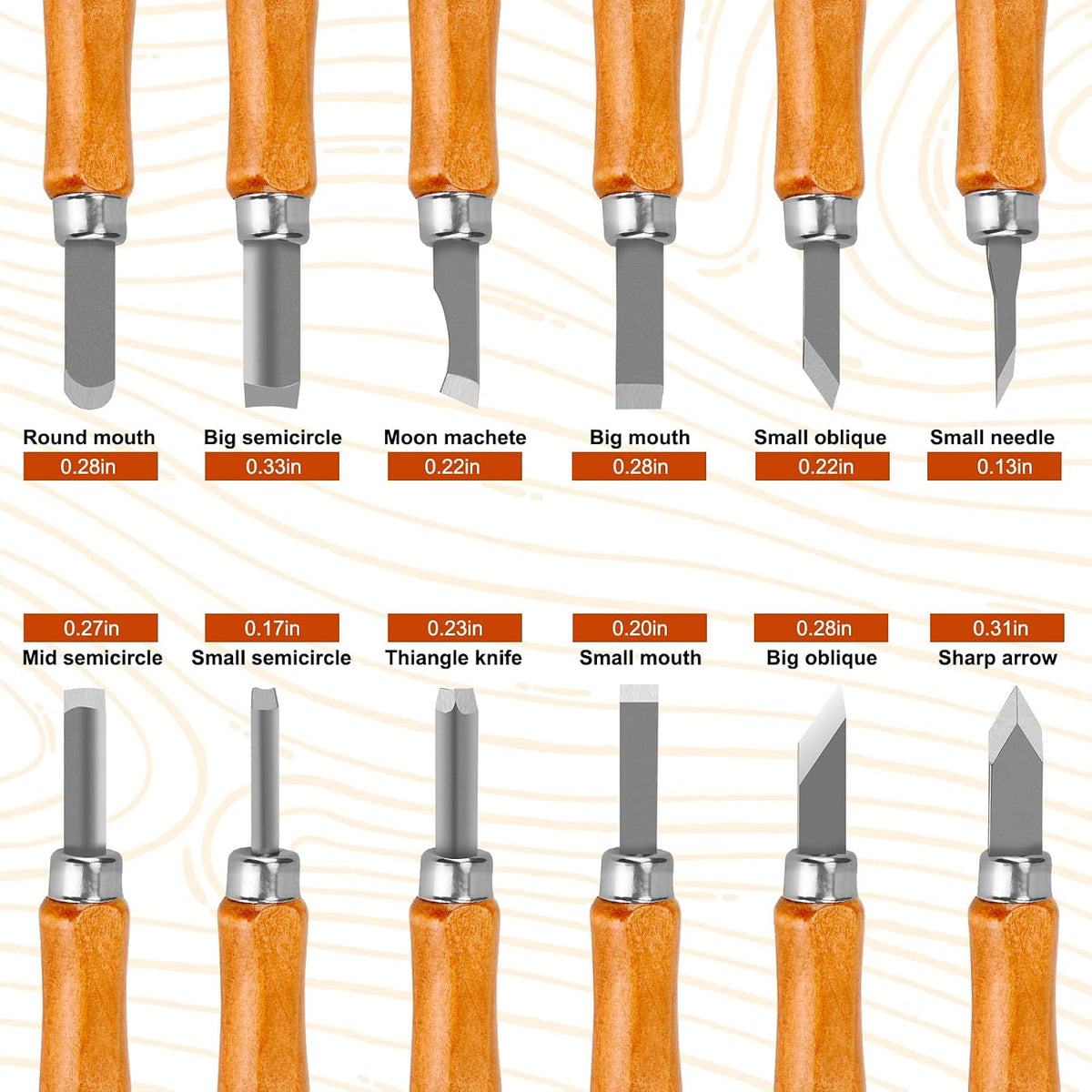 Wood Carving Tools, 14Pcs Wood Carving Knife Kit Carbon Steel, Wood Chisels Set for Pumpkins Soap Sculpture Carving DIY (12 Styles)
