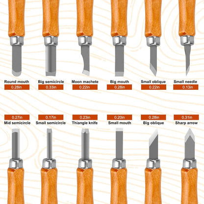 Wood Carving Tools, 14Pcs Wood Carving Knife Kit Carbon Steel, Wood Chisels Set for Pumpkins Soap Sculpture Carving DIY (12 Styles)