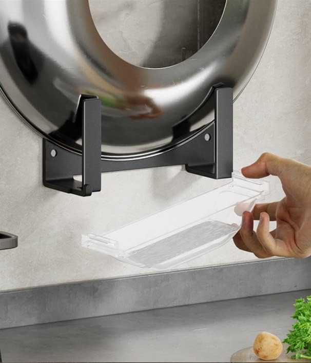 Wall Mounted Pot Lid Rack,Cutting Board Shelf | Adhesive Carbon Steel Pot Cover Storage Rack,with Drain Pan 2 Sets