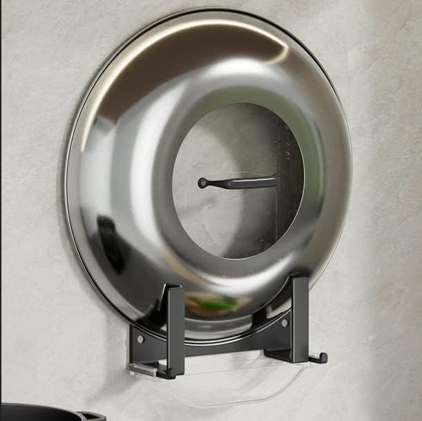 Wall Mounted Pot Lid Rack,Cutting Board Shelf | Adhesive Carbon Steel Pot Cover Storage Rack,with Drain Pan 2 Sets