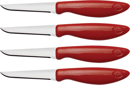 Joie Paring and Garnishing Knives, Set of 4, Stainless Steel, 2.75-Inch Tapered Blade for Maximum Precision, Ergonomic Handle, Colors May Vary