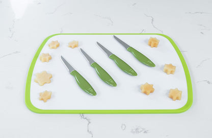 Joie Paring and Garnishing Knives, Set of 4, Stainless Steel, 2.75-Inch Tapered Blade for Maximum Precision, Ergonomic Handle, Colors May Vary