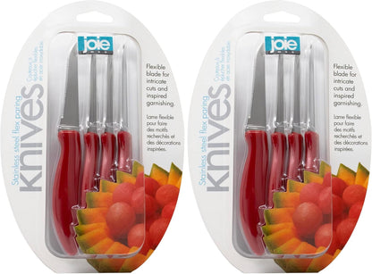 Joie Paring and Garnishing Knives, Set of 4, Stainless Steel, 2.75-Inch Tapered Blade for Maximum Precision, Ergonomic Handle, Colors May Vary