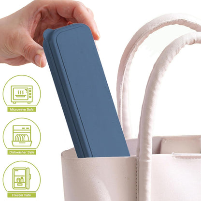 Reusable Travel Utensils Set with Case, 2 Sets Wheat Straw Portable Plastic Fork Spoons Knife Cutlery, Camping Eco-Friendly BPA Free Tableware for Kids Adults Work Picnic or Daily Use (Blue+Yellow)