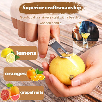2pcs Lemon Zester Channel Knife, 5.5x0.8in Stainless Steel Wood Citrus Cocktails Peeler Tool Effortless Channel Knife Practical Fruit Peeler Tool for Pomelo Lime Grapefruit Orange Lemon