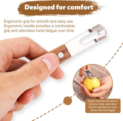 2pcs Lemon Zester Channel Knife, 5.5x0.8in Stainless Steel Wood Citrus Cocktails Peeler Tool Effortless Channel Knife Practical Fruit Peeler Tool for Pomelo Lime Grapefruit Orange Lemon
