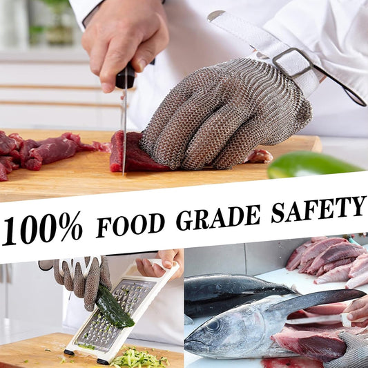 Food Grade Safety Level 9 Protective Cut Resistant Gloves, 304L Stainless Steel Chainmail Gloves For Cutting Food