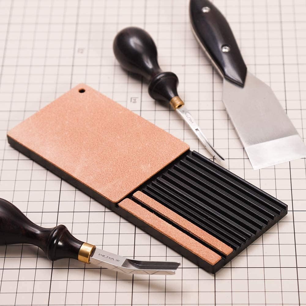 Leather Beveler Sharpen Sharpener Guide for Leather Cutter Head Multifunctional Leather Tools Sharpener Kit Polish Grind Skiving Knife Wider Shovel Cutting DIY Leather Tools