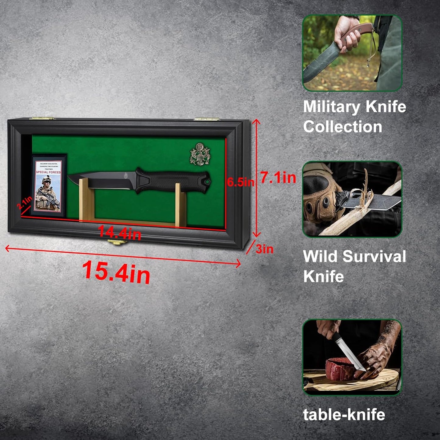 Knife Display Case Collect Pocket Knife Display Stand Military Folding Single Knife Shadow Box Wall Mount Cabinet with Uv Protection Acrylic Lockable Collectibles Knife-Black