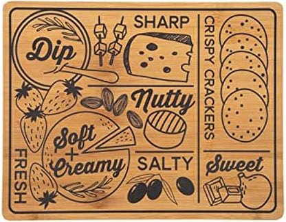 Bamboo Cutting Board 11x14 Inch with Charcuterie Pattern - Reversible Kitchen Cutting Board for Chopping, Slicing, Cheese and Meat Serving Board with Recessed Handles