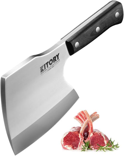 Meat Cleaver, Super Massive Heavy Duty Axe shape Kitchen Knife for Big Bones Beef Bones and Frozen Meat, bones breaker, Full Tang Butcher Knife, Black Wooden Handle