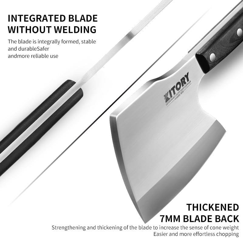 Meat Cleaver, Super Massive Heavy Duty Axe shape Kitchen Knife for Big Bones Beef Bones and Frozen Meat, bones breaker, Full Tang Butcher Knife, Black Wooden Handle