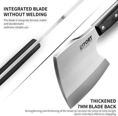Meat Cleaver, Super Massive Heavy Duty Axe shape Kitchen Knife for Big Bones Beef Bones and Frozen Meat, bones breaker, Full Tang Butcher Knife, Black Wooden Handle