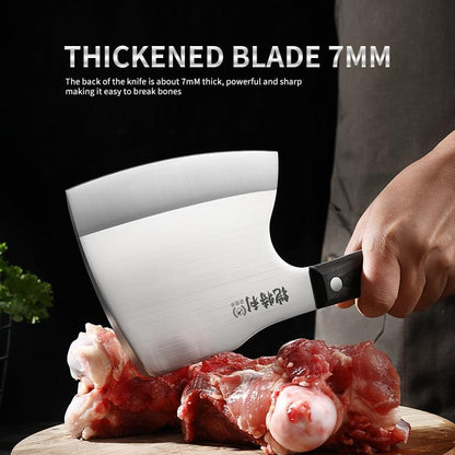 Meat Cleaver, Super Massive Heavy Duty Axe shape Kitchen Knife for Big Bones Beef Bones and Frozen Meat, bones breaker, Full Tang Butcher Knife, Black Wooden Handle