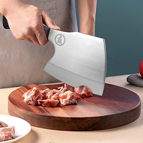 Meat Cleaver, Super Massive Heavy Duty Axe shape Kitchen Knife for Big Bones Beef Bones and Frozen Meat, bones breaker, Full Tang Butcher Knife, Black Wooden Handle
