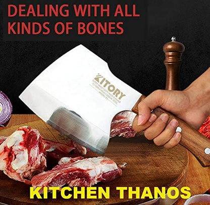 Meat Cleaver, Super Massive Heavy Duty Axe shape Kitchen Knife for Big Bones Beef Bones and Frozen Meat, bones breaker, Full Tang Butcher Knife, Black Wooden Handle