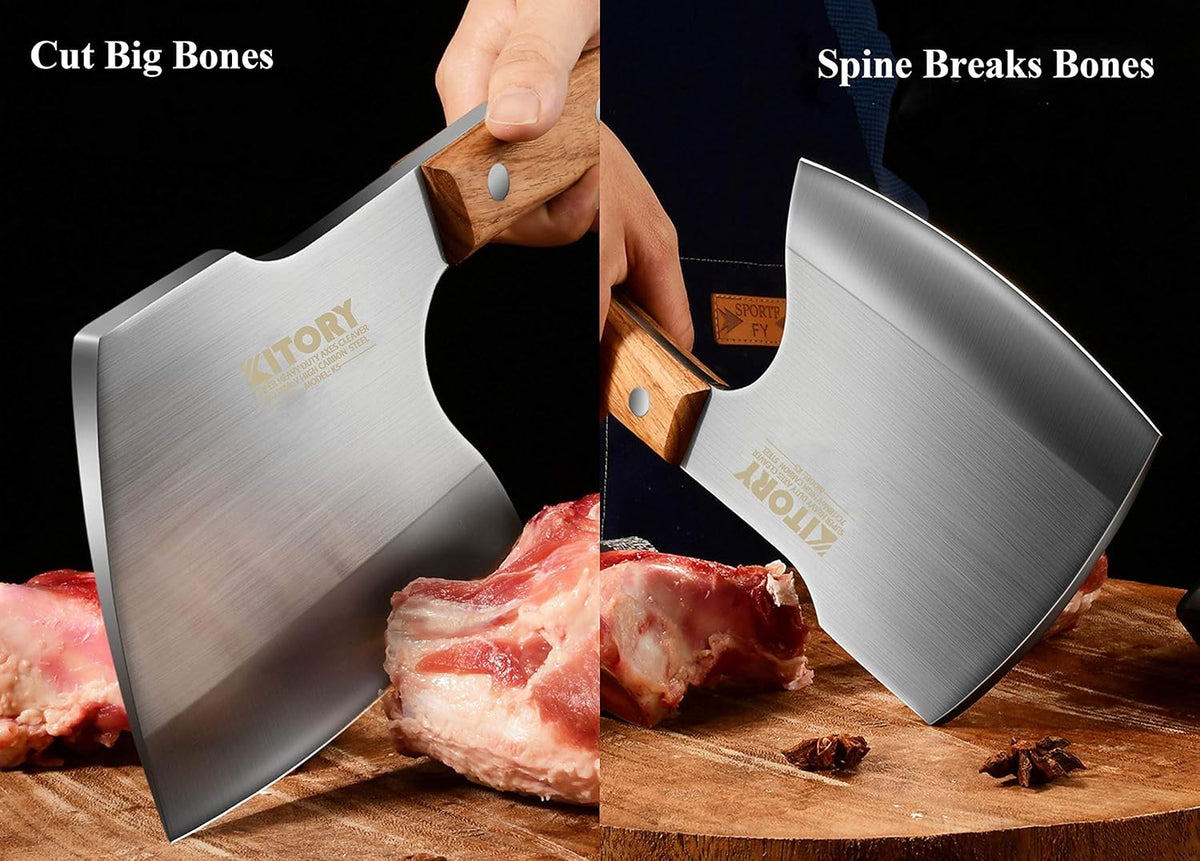 Meat Cleaver, Super Massive Heavy Duty Axe shape Kitchen Knife for Big Bones Beef Bones and Frozen Meat, bones breaker, Full Tang Butcher Knife, Black Wooden Handle