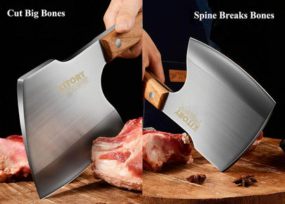 Meat Cleaver, Super Massive Heavy Duty Axe shape Kitchen Knife for Big Bones Beef Bones and Frozen Meat, bones breaker, Full Tang Butcher Knife, Black Wooden Handle