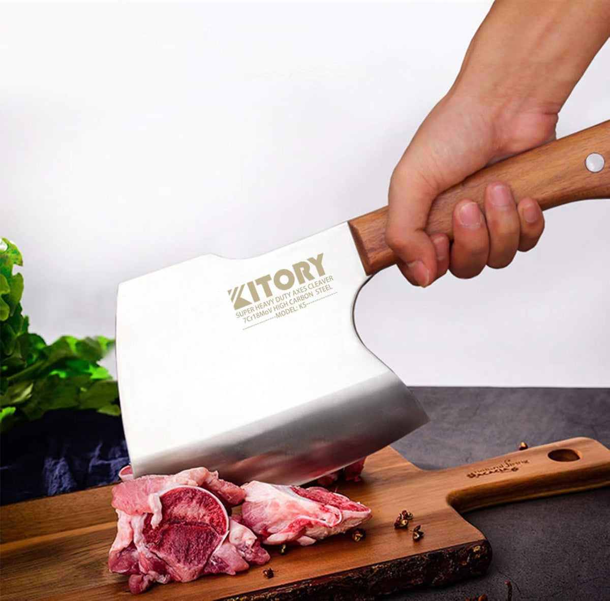 Meat Cleaver, Super Massive Heavy Duty Axe shape Kitchen Knife for Big Bones Beef Bones and Frozen Meat, bones breaker, Full Tang Butcher Knife, Black Wooden Handle