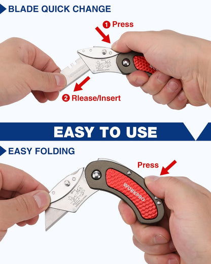Folding Utility Knife Set | Quick Change Blade, Back-lock Mechanism 3-piece with 10-piece Extra Blades