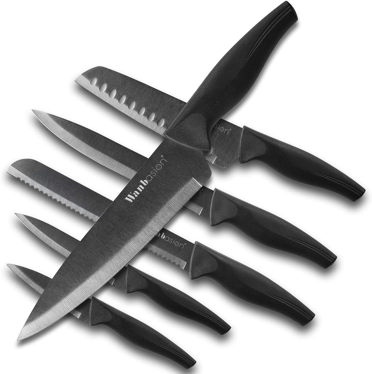 Blue Professional Kitchen Knife Chef Set, Stainless Steel, Dishwasher Safe with Sheathes