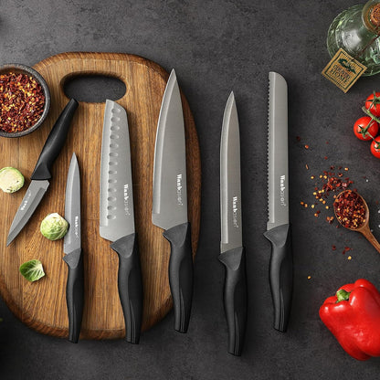 Blue Professional Kitchen Knife Chef Set, Stainless Steel, Dishwasher Safe with Sheathes
