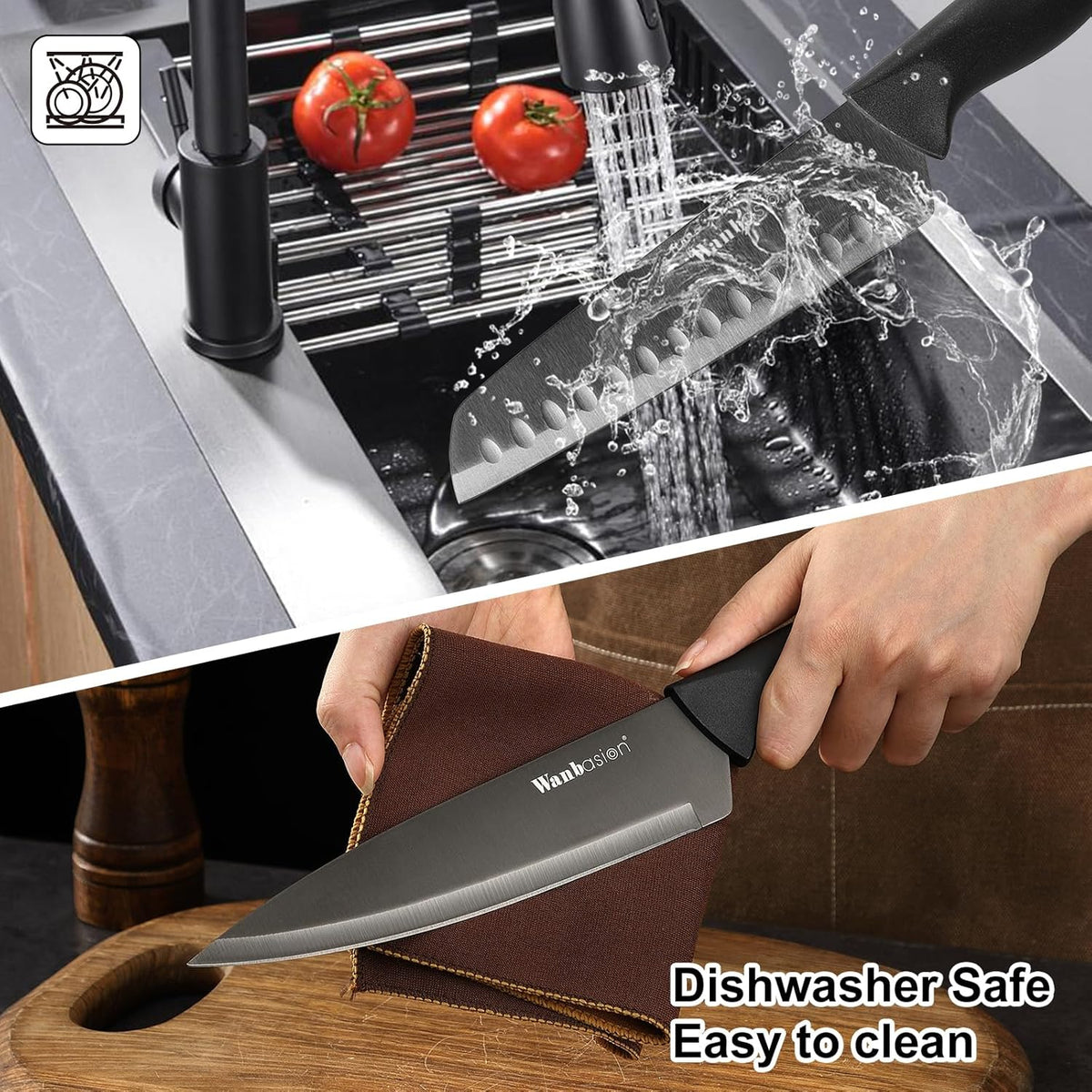 Blue Professional Kitchen Knife Chef Set, Stainless Steel, Dishwasher Safe with Sheathes