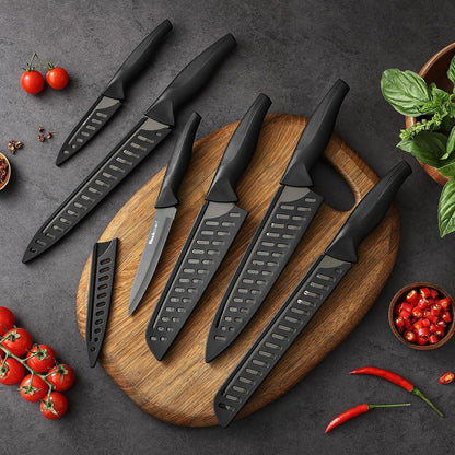 Blue Professional Kitchen Knife Chef Set, Stainless Steel, Dishwasher Safe with Sheathes