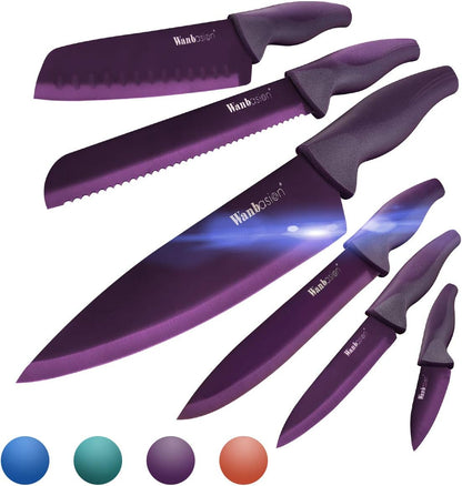 Blue Professional Kitchen Knife Chef Set, Stainless Steel, Dishwasher Safe with Sheathes