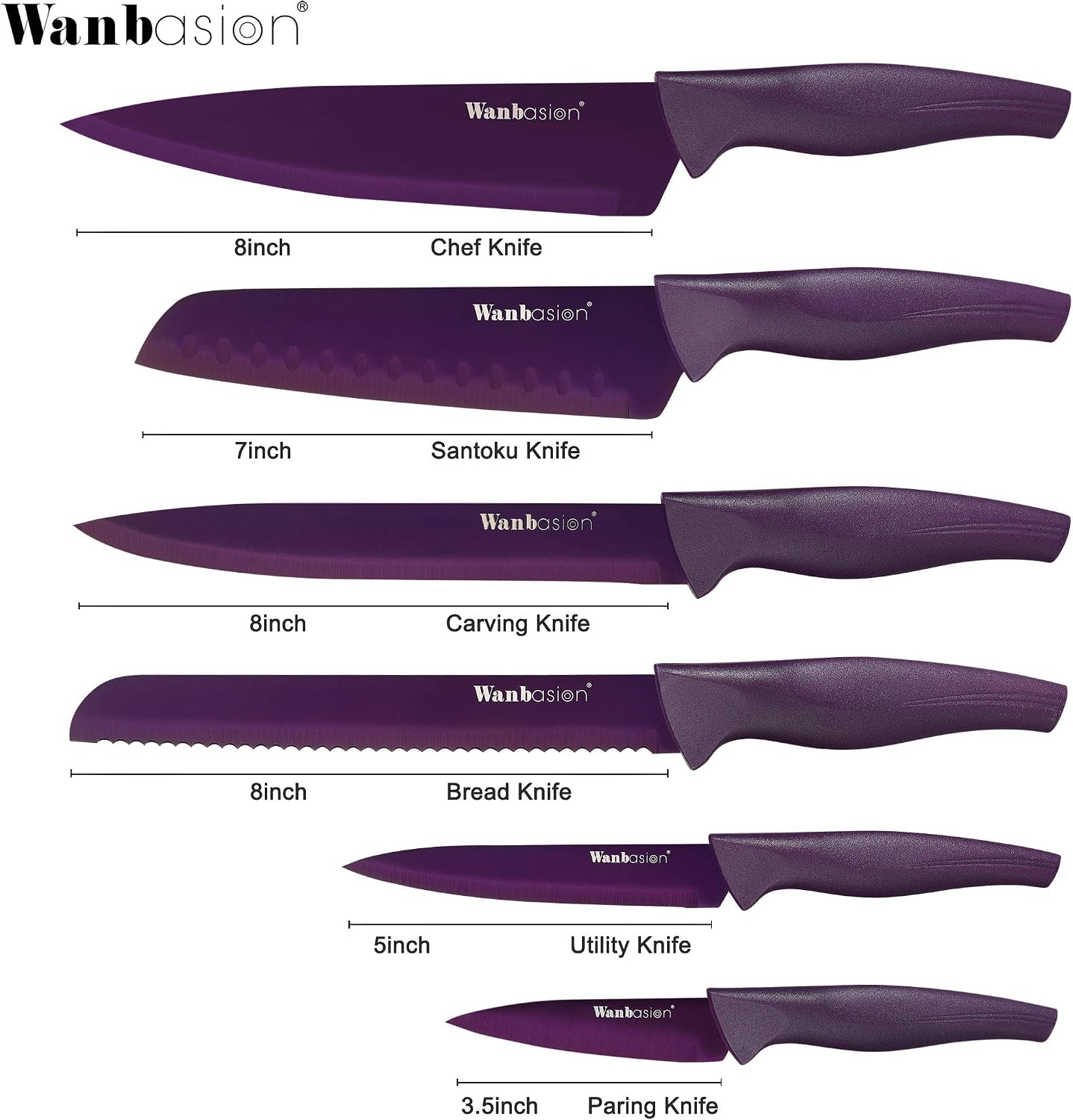 Blue Professional Kitchen Knife Chef Set, Stainless Steel, Dishwasher Safe with Sheathes