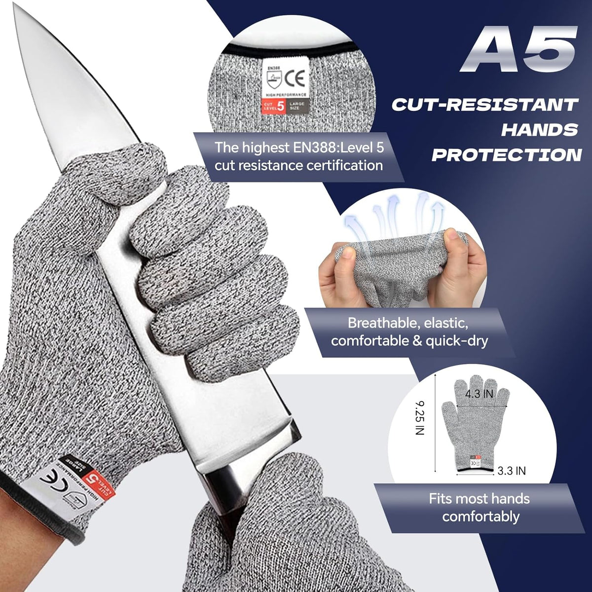 2PCS Oyster Shucking Knife & Cut-Resistant Gloves, Stainless Steel Oyster Opener Tool with Ergonomic Handle, Shucking Kit with Box